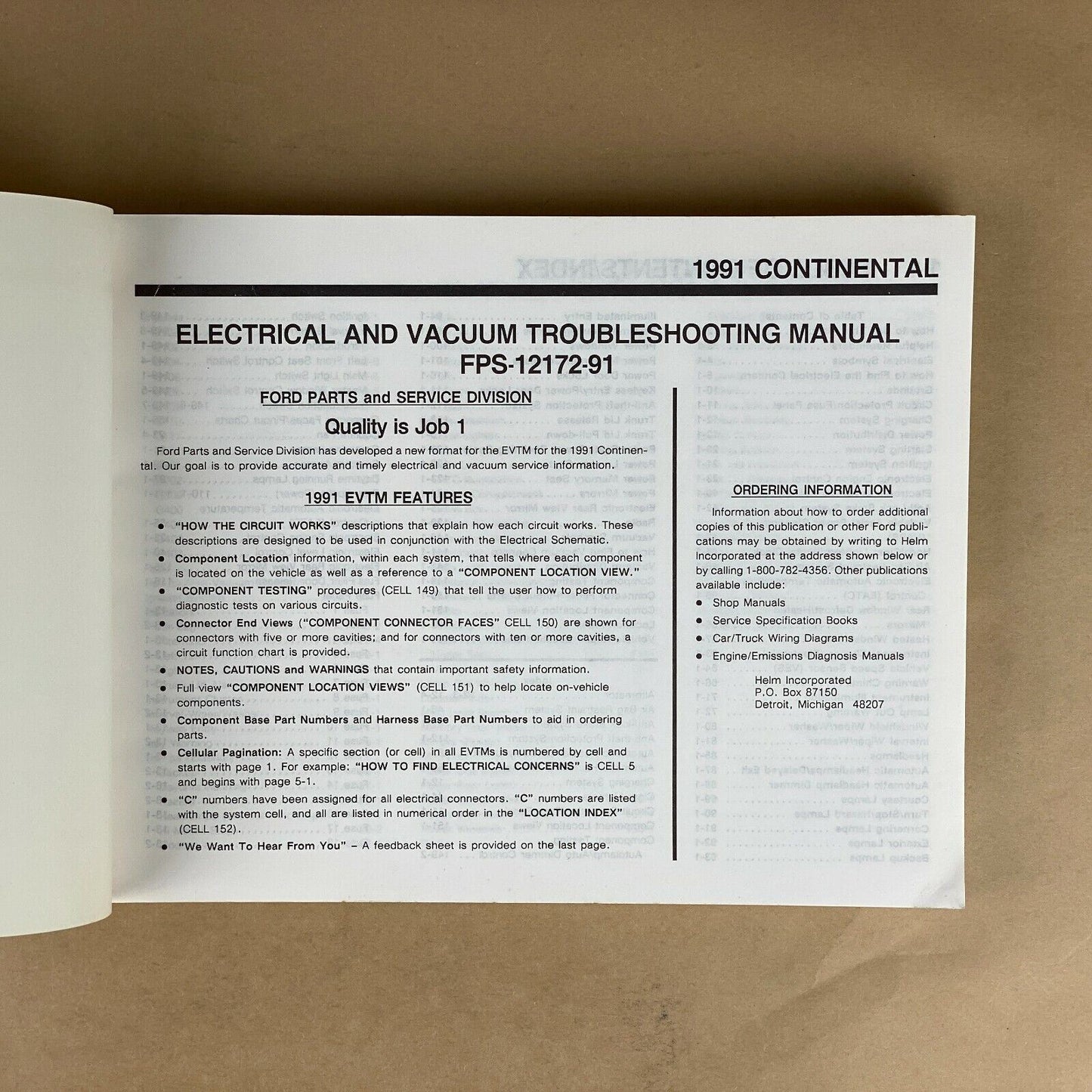 1991 Ford Lincoln Continental Electrical and Vacuum Trouble Shooting Manual