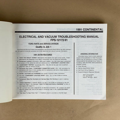 1991 Ford Lincoln Continental Electrical and Vacuum Trouble Shooting Manual