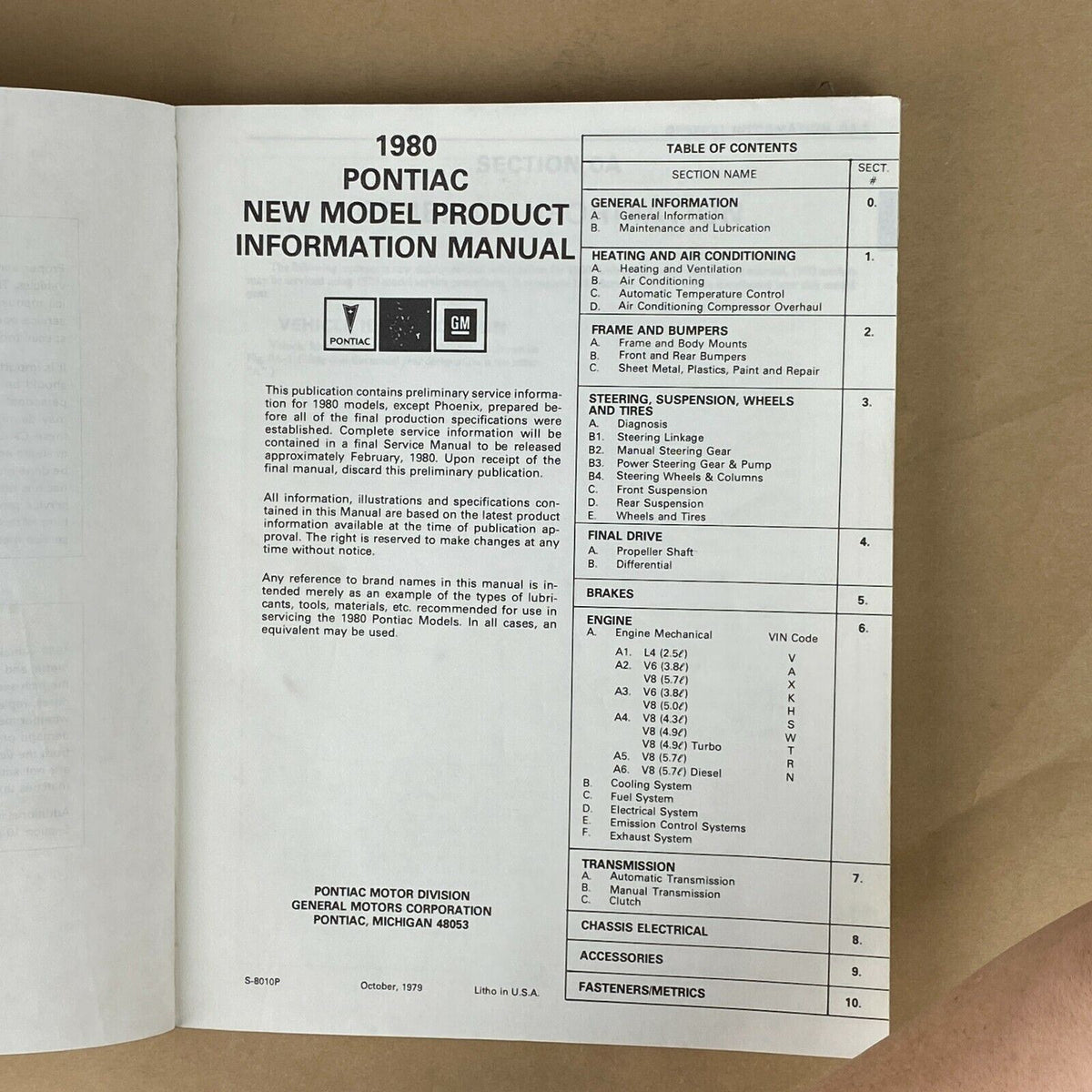 1980 Pontiac New Model Product Information Manual