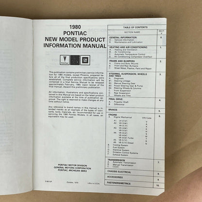 1980 Pontiac New Model Product Information Manual