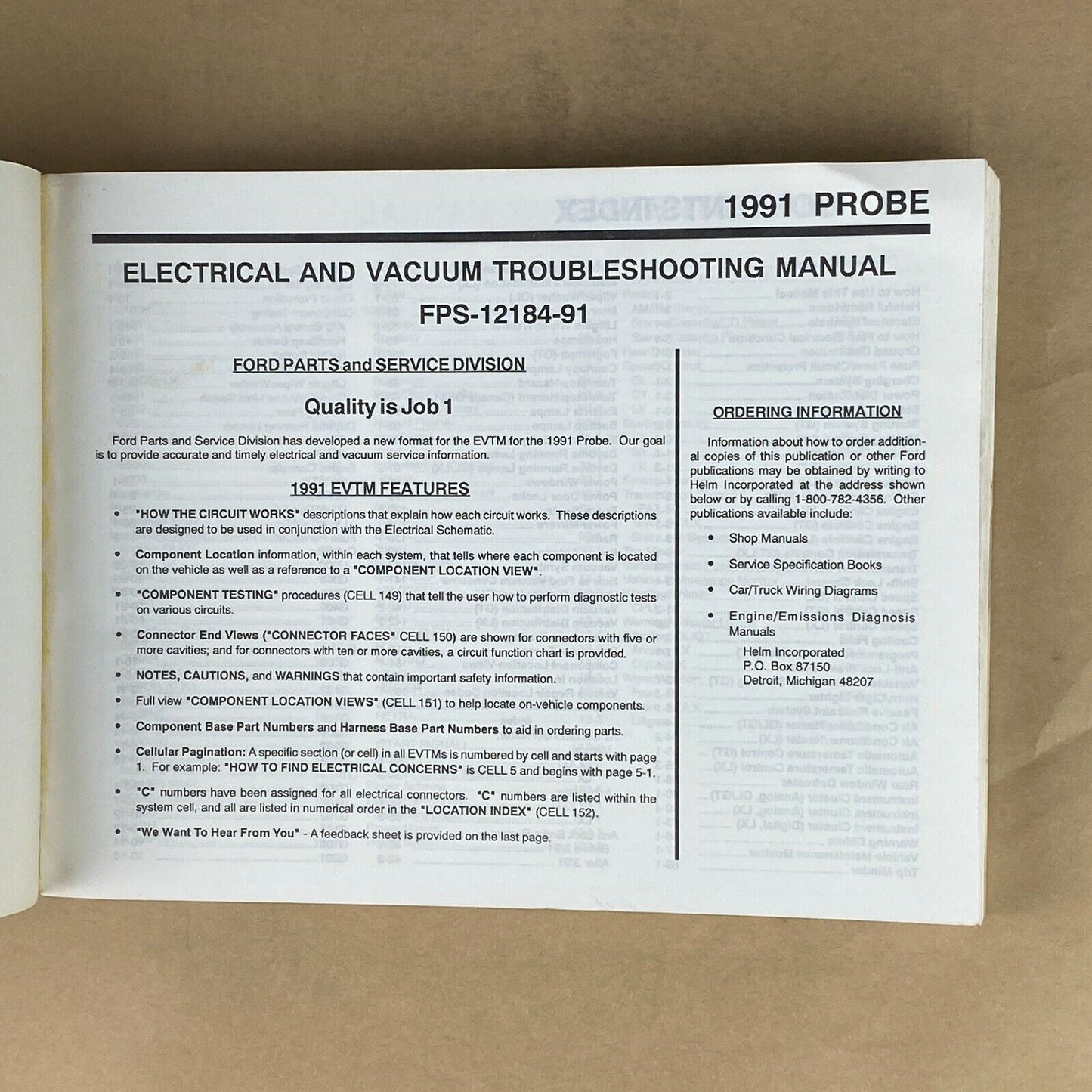 1991 Ford Probe Electrical and Vacuum Trouble Shooting Manual