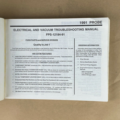 1991 Ford Probe Electrical and Vacuum Trouble Shooting Manual