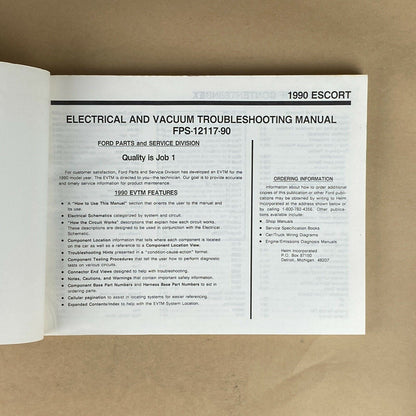 1990 Ford Escort Electrical and Vacuum Trouble Shooting Manual