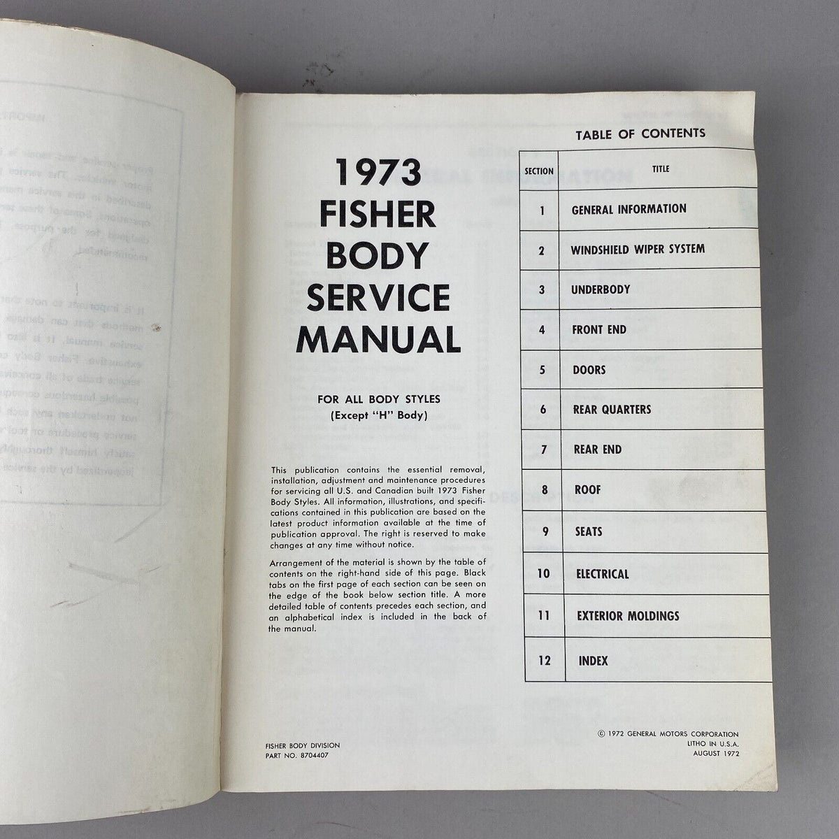 1973 General Motors Fisher Body Service Manual for all body types except H