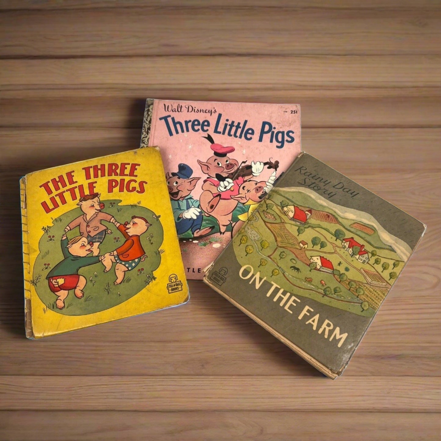 Lot of 3 1940s Vintage Children's Books, On the Farm, Three Little Pigs