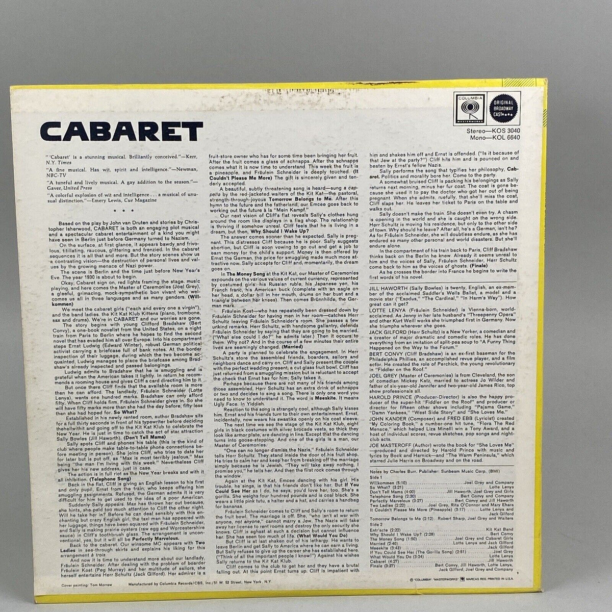 Cabaret Original Broadway Cast Vinyl LP Columbia KOS 3040 1966 Joel Grey Haworth