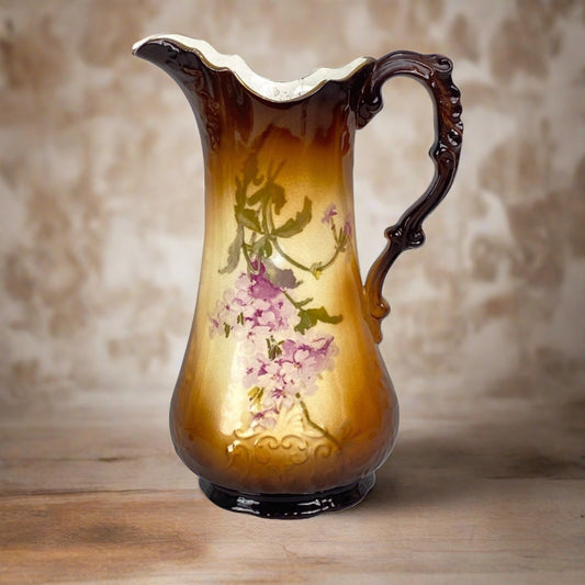 1900’s IOGA Warwick  Pitcher  Floral Theme,  11” tall, Knight Swords Mark