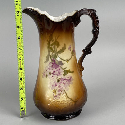 1900’s IOGA Warwick  Pitcher  Floral Theme,  11” tall, Knight Swords Mark