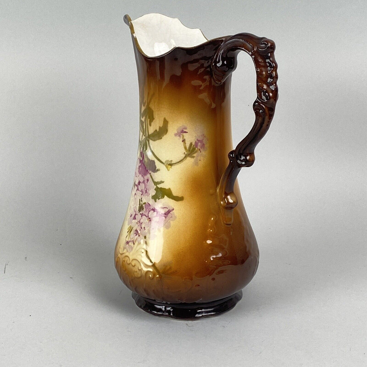 1900’s IOGA Warwick  Pitcher  Floral Theme,  11” tall, Knight Swords Mark