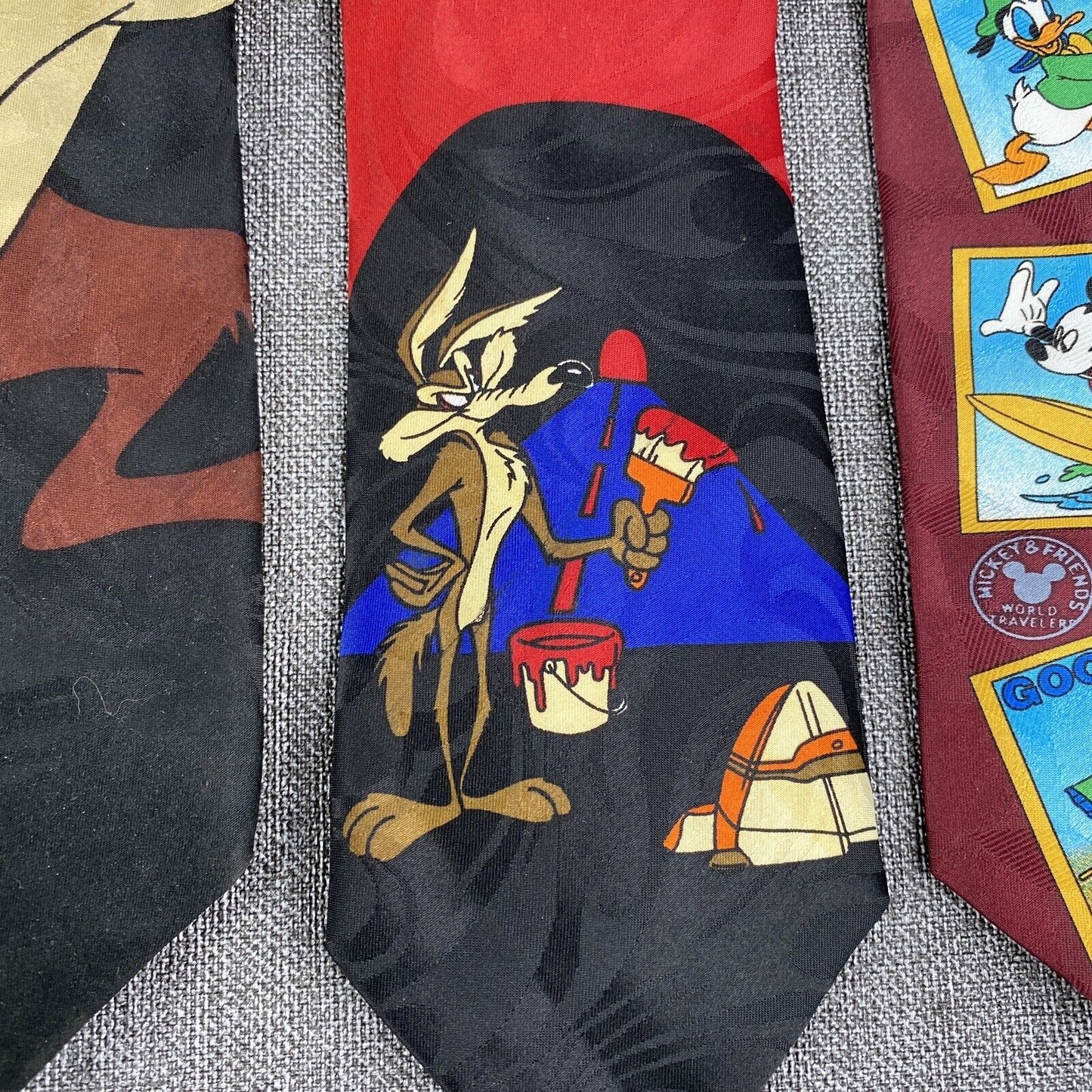 Lot of 5 Vintage Novelty Ties, Tax, Garfield, Road Runner, Mickey Disney