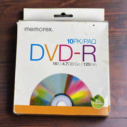 Memorex DVD-R 16X 4.7GB 120min 10 Pack in Slim Case Blank Discs Unused