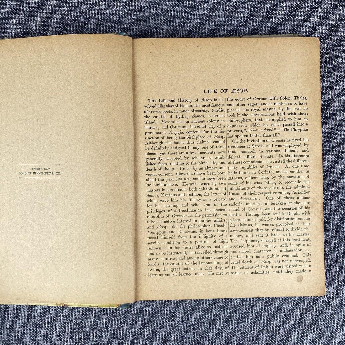 Aesop's Fables published by Donohue , Henneberry & Co. Chicago  1899 Antique