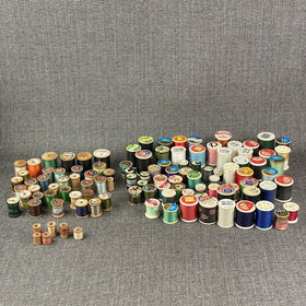 Lot of 108 Vintage Spools of Thread Sewing Color Variety Wooden & Plastic