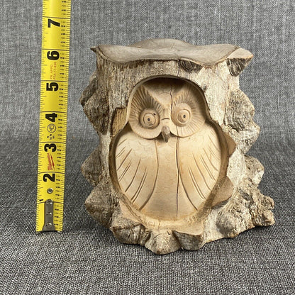 Unique Vintage Hand Carved Wooden Owl  6" x 5"