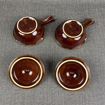 2 Hull Pottery Brown Drip Soup Bowl w/Handle and Lid Oven Proof Made In Ohio USA