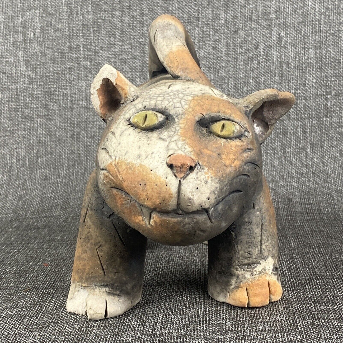 Vintage Unique Cat Pottery Sculpture Bank by Little Mountain Pottery (READ)