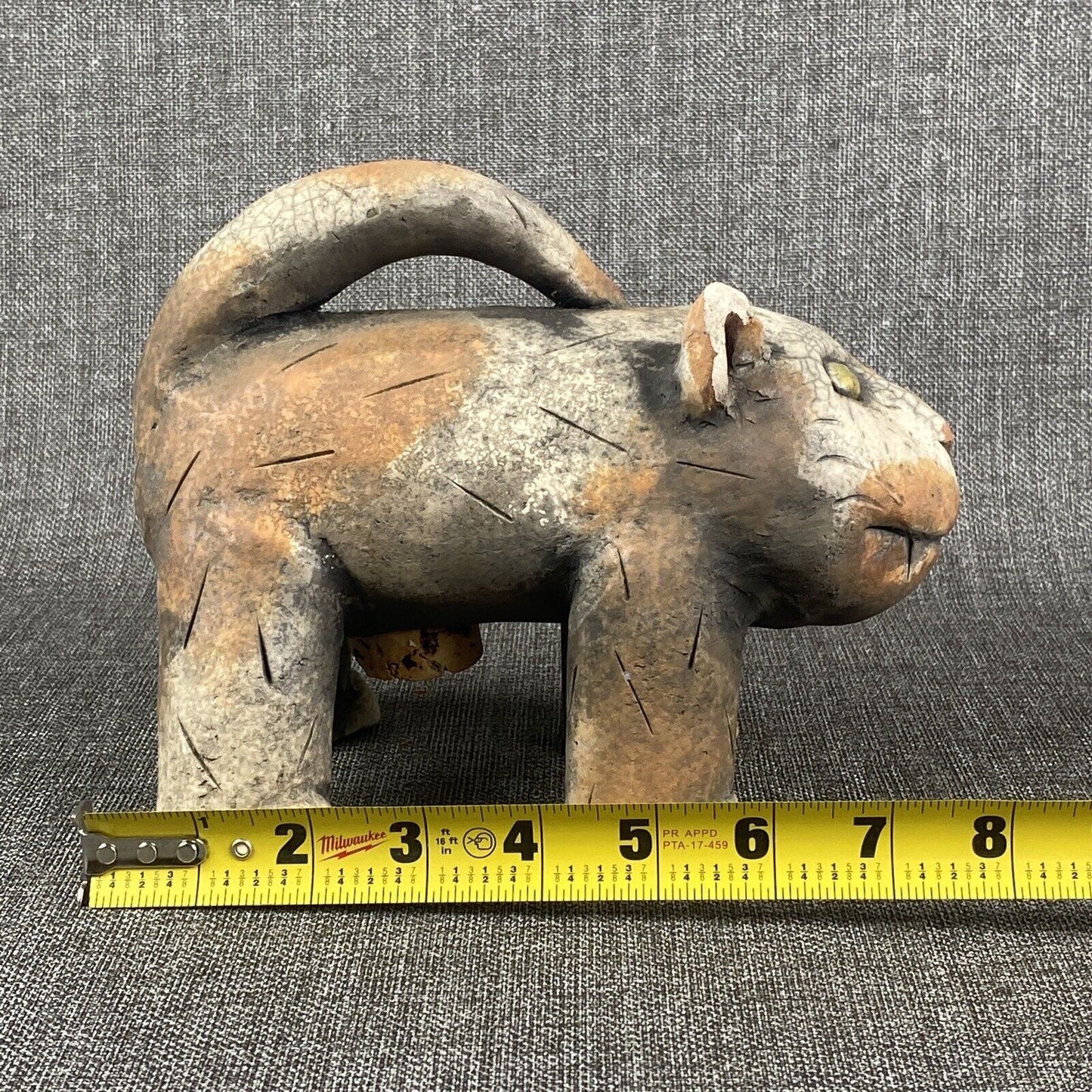 Vintage Unique Cat Pottery Sculpture Bank by Little Mountain Pottery (READ)