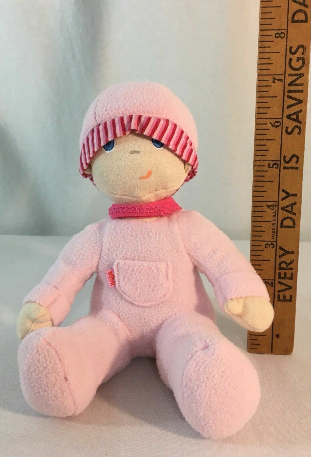 7" Sitting HABA Soft Plush German Baby Doll Pink Lovey Stuffed Washable