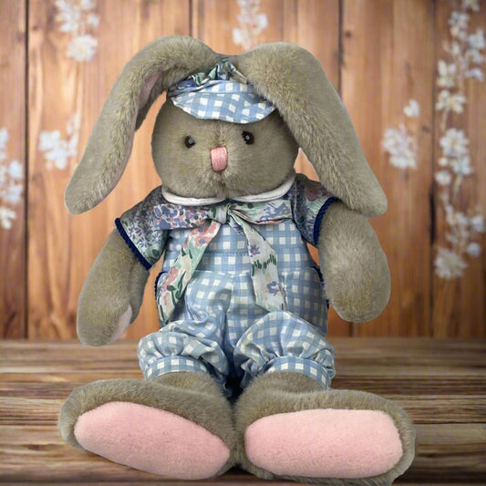 Vintage Commonwealth Easter Bunny Rabbit in a Plaid Outfit Plush Stuffed Animal