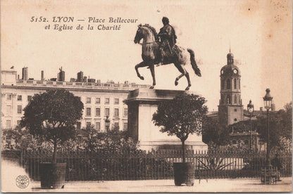 Vintage French Postcard - 5152 Lyon - Place Bellecour et Eglise la Charite