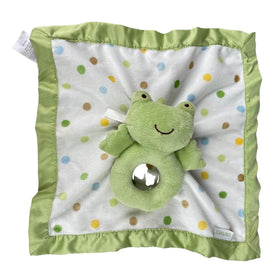 Carters Frog Green/White Lovey Satin Back Security Blanket Polka Dot Rattle