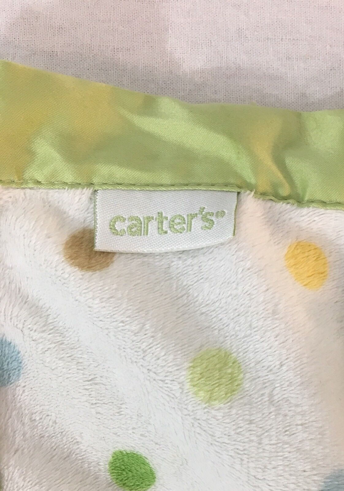 Carters Frog Green/White Lovey Satin Back Security Blanket Polka Dot Rattle