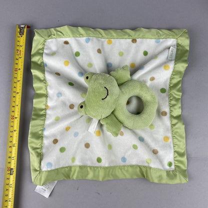 Carters Frog Green/White Lovey Satin Back Security Blanket Polka Dot Rattle