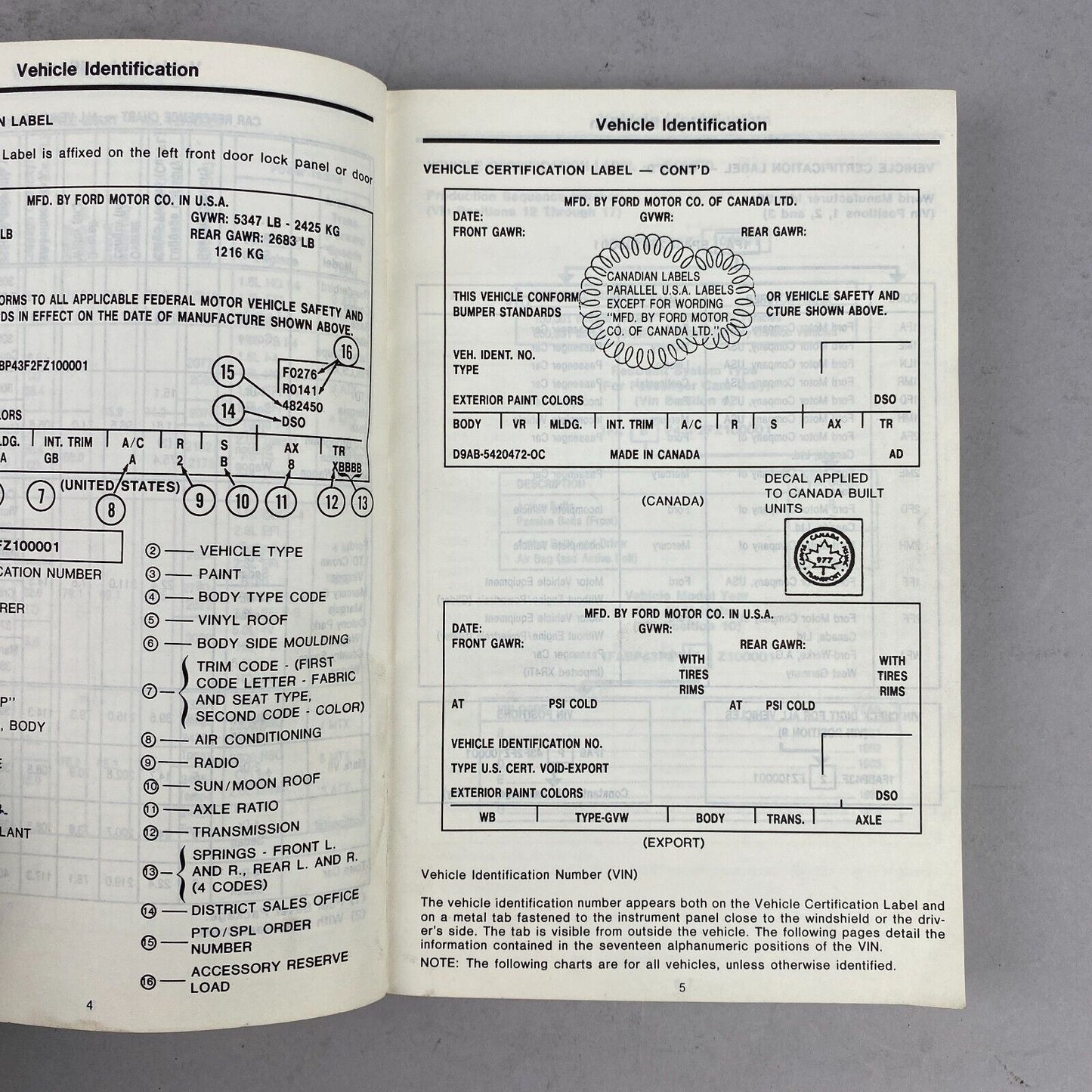 1985 Ford Car Specification Book