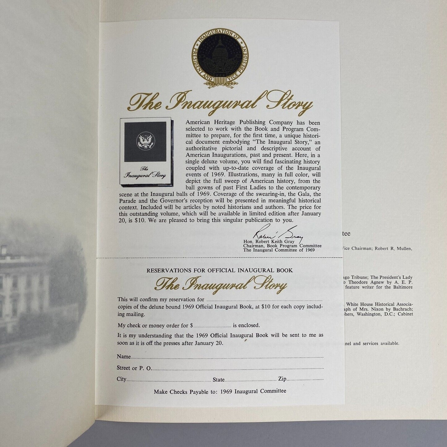 Richard Nixon President Official Inaugural Program January 20,1969