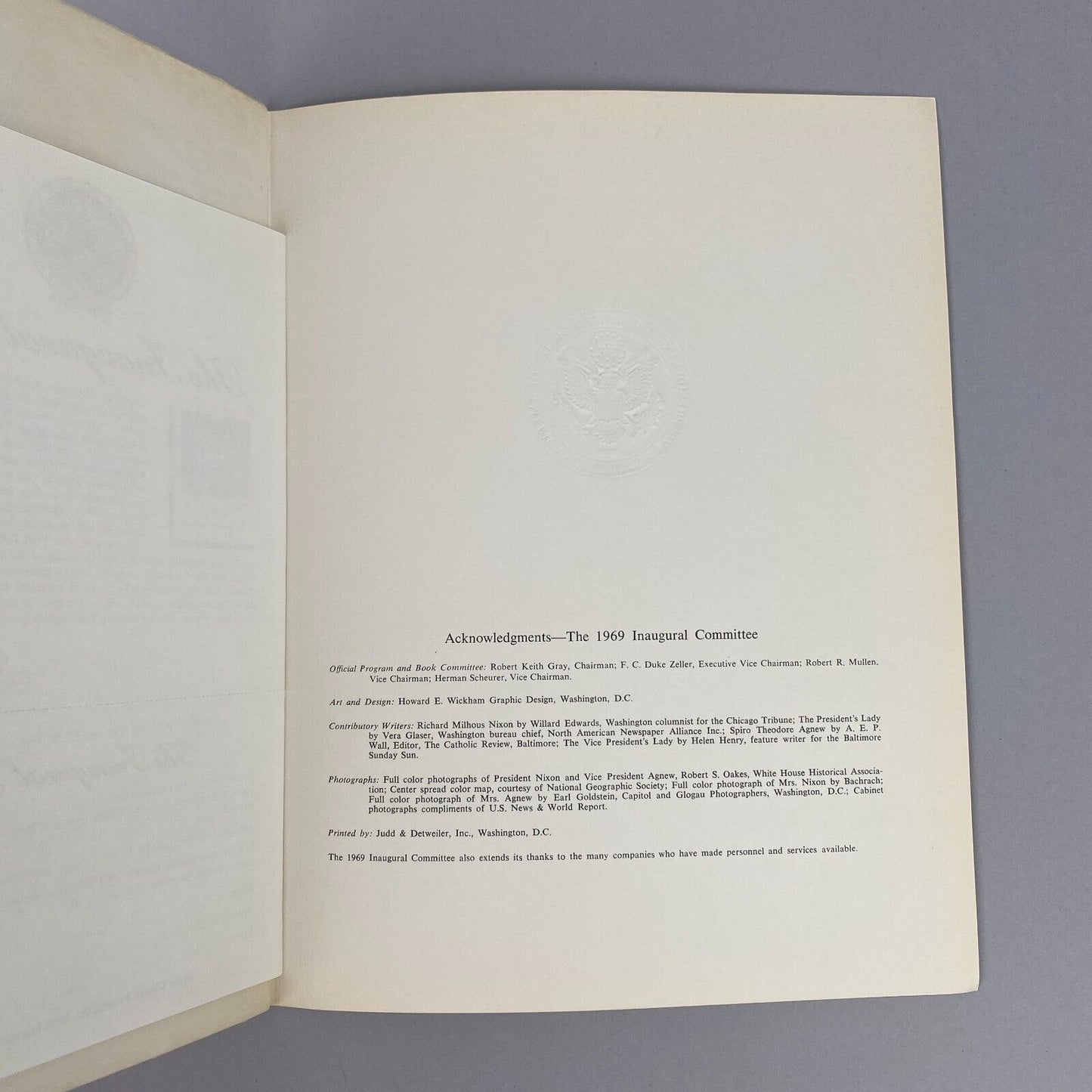 Richard Nixon President Official Inaugural Program January 20,1969