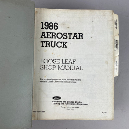 Ford Aerostar 1986  Shop Service Repair Manual