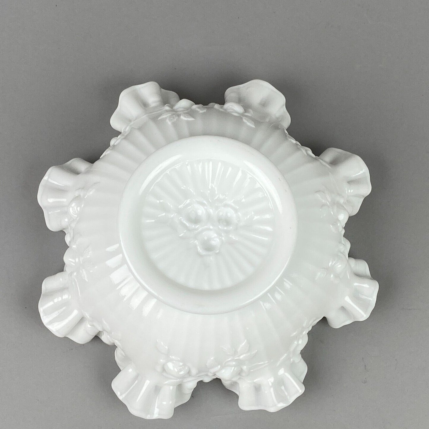 Milk Glass Ruffled Footed Serving Bowl