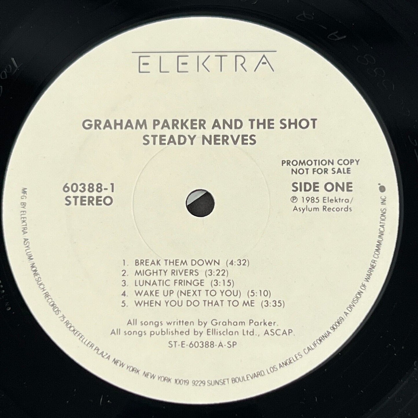 Graham Parker and the Shot Steady Nerves Promotional Vinyl Record, Near Mint