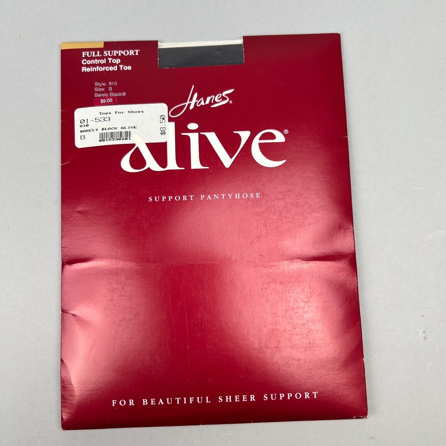 Hanes Alive Support Pantyhose, Style 810, Barely Black, Size B