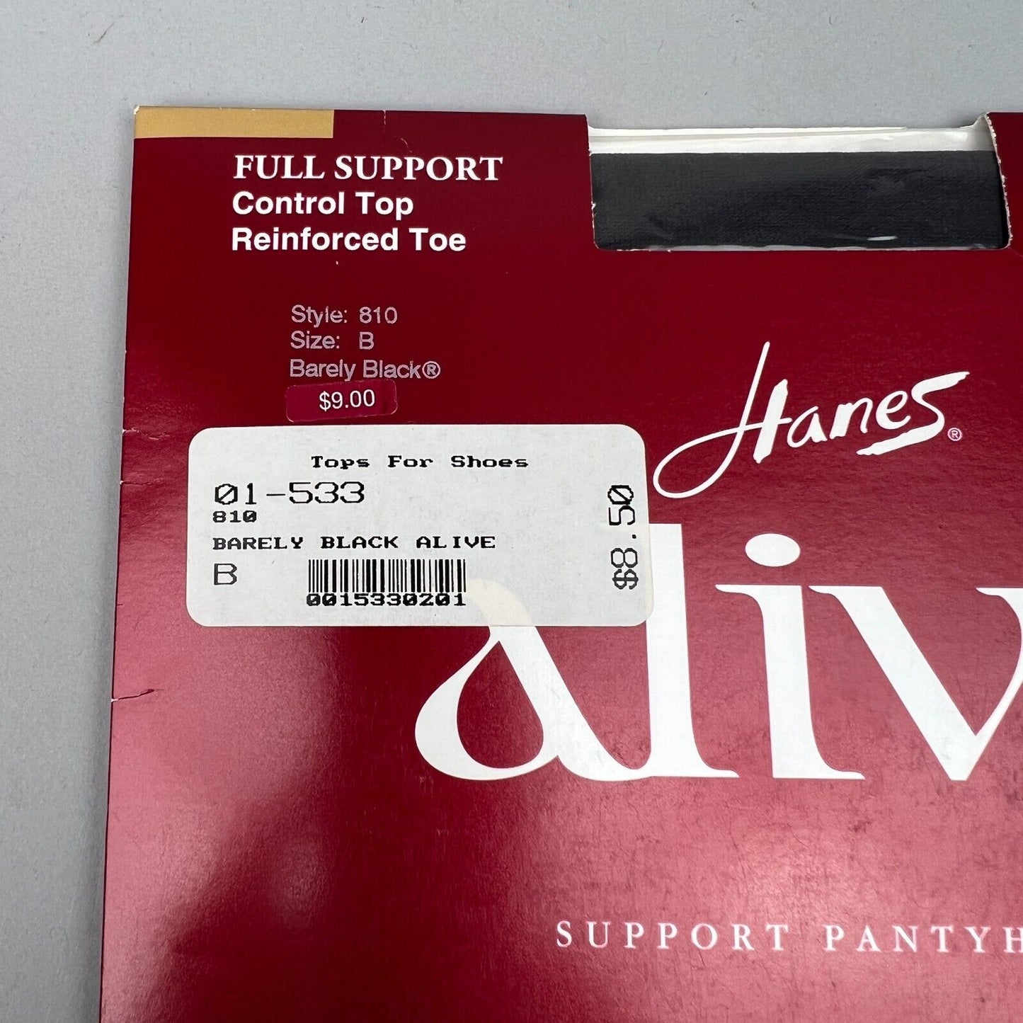 Hanes Alive Support Pantyhose, Style 810, Barely Black, Size B