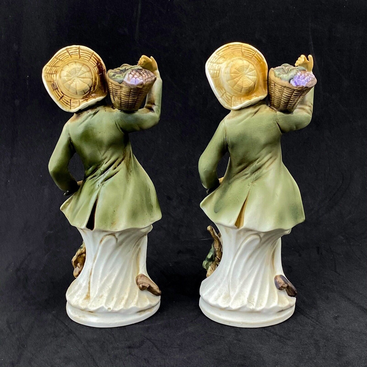 2 Vtg HOMCO Porcelain Art Pottery Man Harvesting Grapes Figurines 8.5" Tall