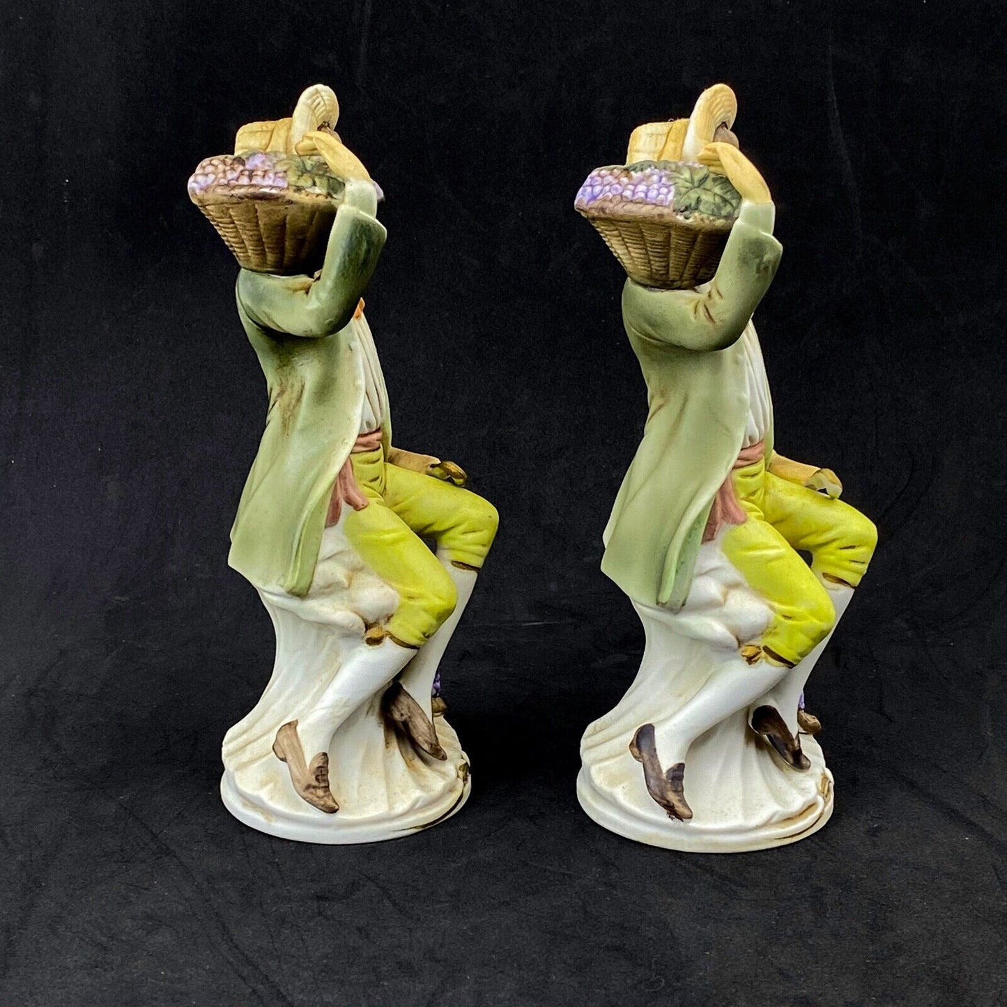 2 Vtg HOMCO Porcelain Art Pottery Man Harvesting Grapes Figurines 8.5" Tall