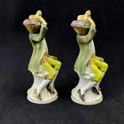 2 Vtg HOMCO Porcelain Art Pottery Man Harvesting Grapes Figurines 8.5" Tall