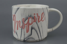 Clay Art Mug "Inspire" 3.5" Tall 4" Diameter with Marble Pattern
