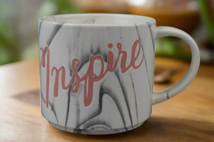 Clay Art Mug "Inspire" 3.5" Tall 4" Diameter with Marble Pattern