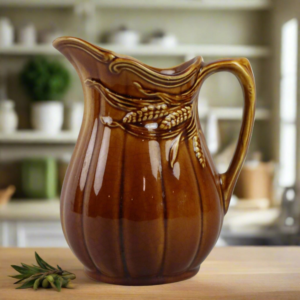 Rich Brown Wheat Pitcher, Pottery Made in England