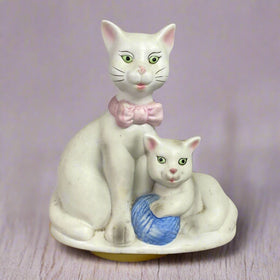 Two Kitty Cats with Ball of Yarn Figurine Music Box (Approx 7" Tall)