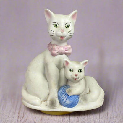 Two Kitty Cats with Ball of Yarn Figurine Music Box (Approx 7" Tall)