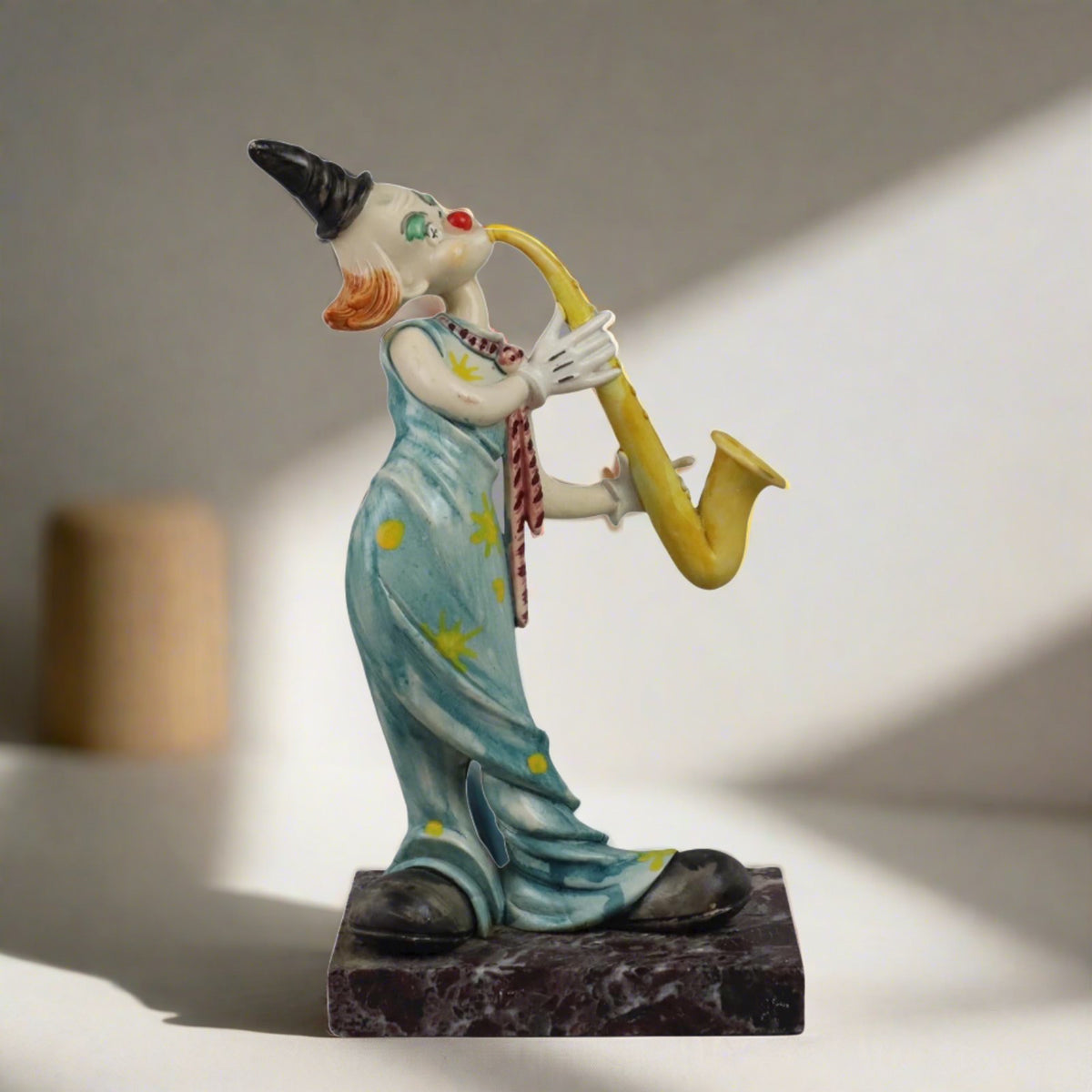 Clown Playing Saxophone Figurine on Marble Base