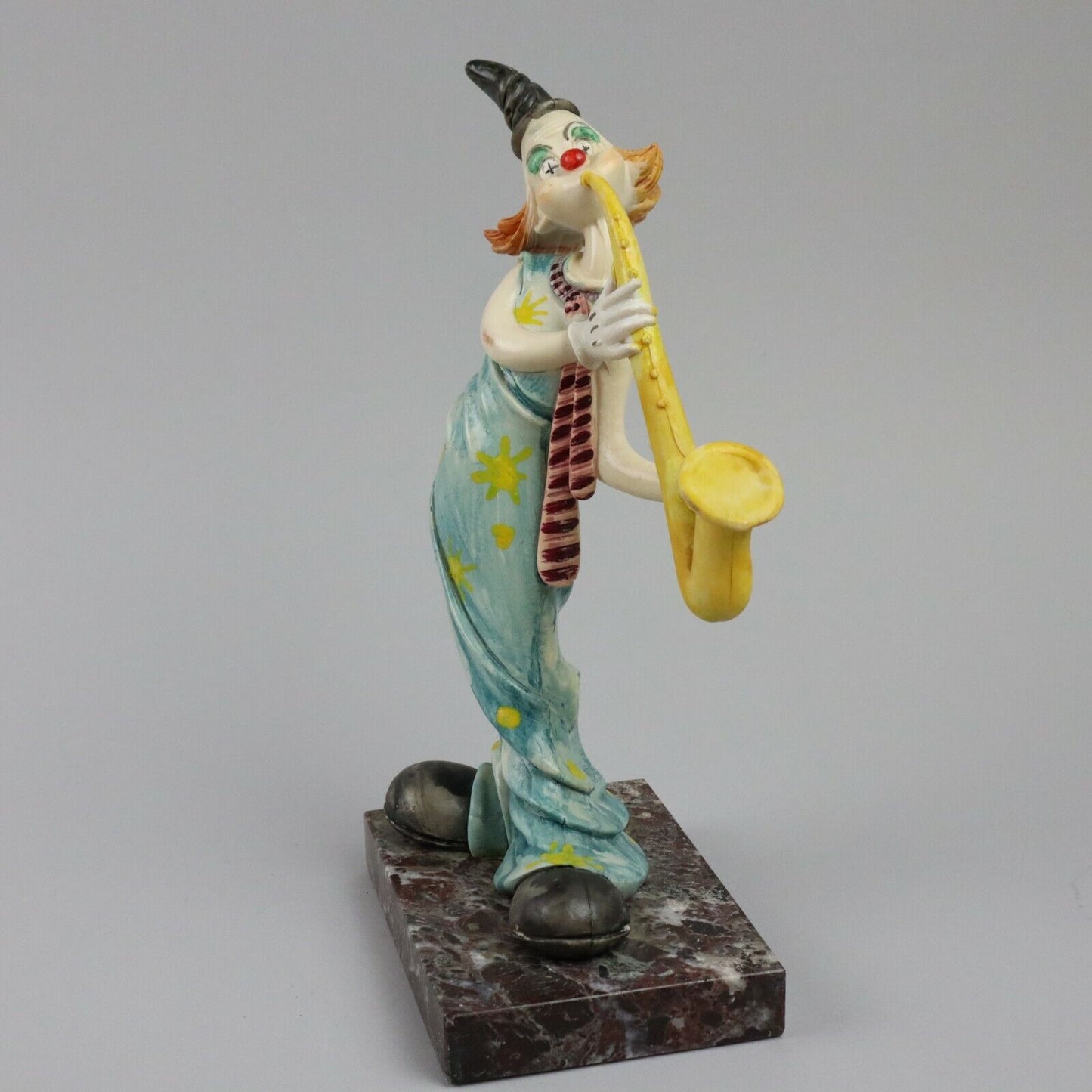 Clown Playing Saxophone Figurine on Marble Base