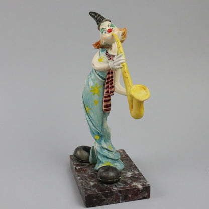 Clown Playing Saxophone Figurine on Marble Base