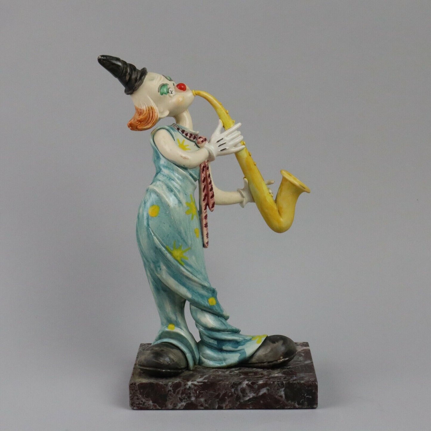 Clown Playing Saxophone Figurine on Marble Base