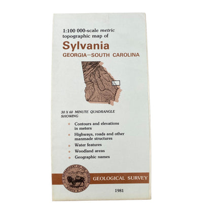 USGS Topographic Map 1981 Survey 30"x60" Sylvania, Georgia - South Carolina