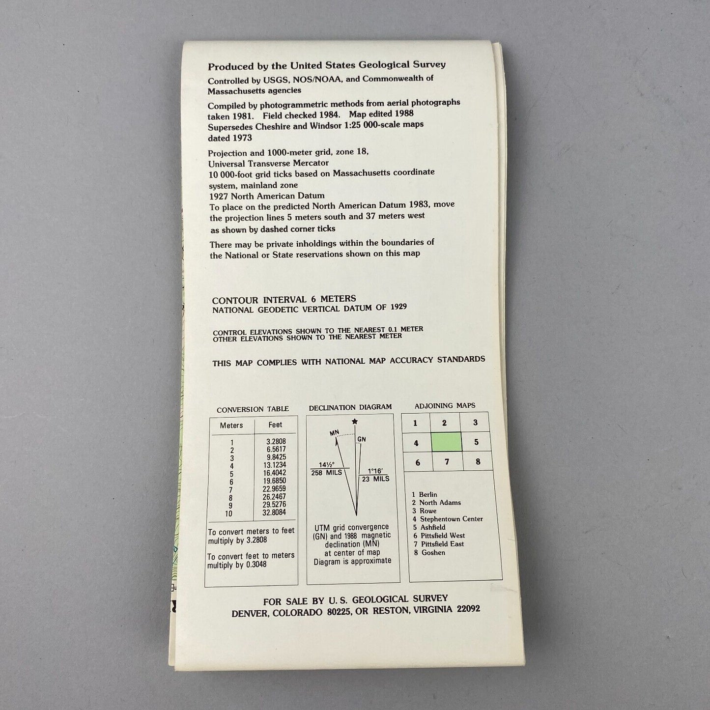 USGS Topographic Map 1988 Survey 30"x60" MA Cheshire 42073-E1-TM-025