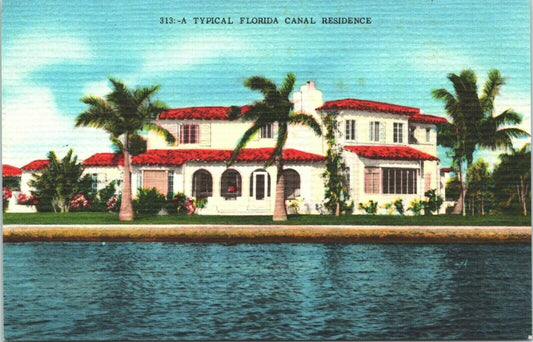 Vintage Postcard Typical Florida Canal Residence